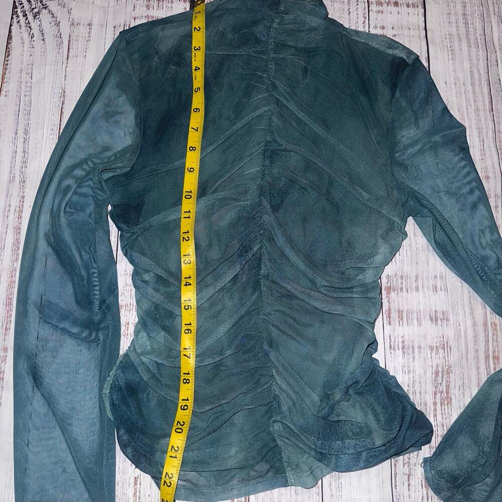 Y2K Sheer Green Ruched Mesh Top Dark Academia Fairycore Blouse-M - Picture 6 of 8
